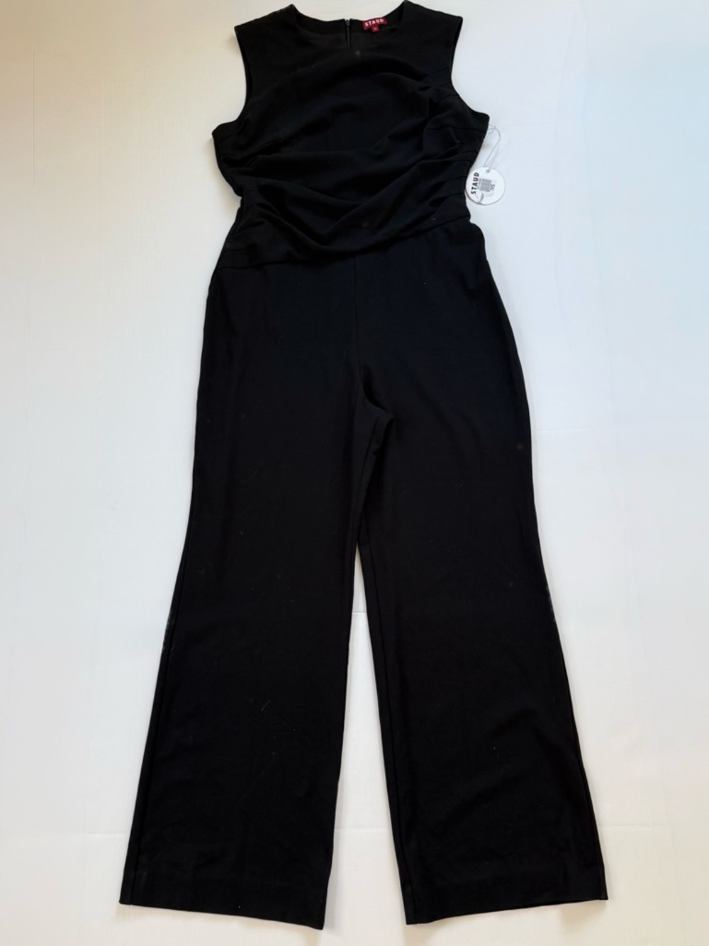NWT STAUD Black Wide Leg Jumpsuit Ruched Bodice Size 14